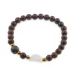 Bratara Obsidian mahon sfere 6mm, Larvikit 8mm si luna din Sidef 12mm cu bumbi aurii