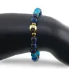 Bratara Ochi de tigru albastru si Agat albastru sfere cu bumbi aurii si element, 6mm, imagine 3