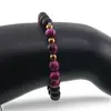 Bratara Onix negru mat si Ochi de tigru roz cu bumbi aurii, 6mm, imagine 3