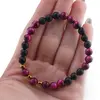 Bratara Onix negru mat si Ochi de tigru roz cu bumbi aurii, 6mm, imagine 4