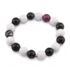 Bratara pe elastic cu Onix alb si Agat negru sfere fatetate 10mm, Ochi de tigru roz sfera 10mm
