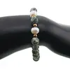 Bratara pe elastic Perle de cultura, bumbi aurii si Agat de copac sfere 8mm, imagine 3