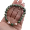 Bratara pe elastic Perle de cultura, bumbi aurii si Agat de copac sfere 8mm, imagine 4