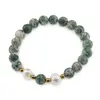 Bratara pe elastic Perle de cultura, bumbi aurii si Agat de copac sfere 8mm