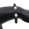 Bratara pe elastic Perle de cultura, bumbi aurii si Agat football negru sfere 8mm, imagine 3