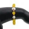 Bratara pe elastic Perle de cultura, bumbi aurii si Agat galben sfere 8mm, imagine 3