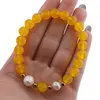 Bratara pe elastic Perle de cultura, bumbi aurii si Agat galben sfere 8mm, imagine 4