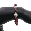 Bratara pe elastic Perle de cultura, bumbi aurii si Agat roz sfere fatetate 8mm, imagine 3