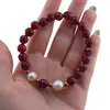 Bratara pe elastic Perle de cultura, bumbi aurii si Agat roz sfere fatetate 8mm, imagine 4