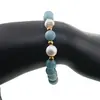 Bratara pe elastic Perle de cultura, bumbi aurii si Angelit sfere 8mm, imagine 3