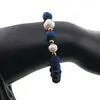 Bratara pe elastic Perle de cultura, bumbi aurii si Cuart druzy electroplacat albastru sfere 8mm, imagine 3