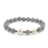 Bratara pe elastic Perle de cultura, bumbi aurii si Cuart druzy electroplacat gri sfere 8mm, imagine 2