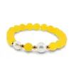 Bratara pe elastic Perle de cultura, bumbi aurii si Cuart galben sfere mate 8mm, imagine 2