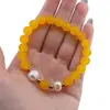 Bratara pe elastic Perle de cultura, bumbi aurii si Cuart galben sfere mate 8mm, imagine 4