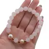 Bratara pe elastic Perle de cultura, bumbi aurii si Cuart roz sfere mate 8mm, imagine 4