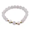 Bratara pe elastic Perle de cultura, bumbi aurii si Cuart roz sfere mate 8mm