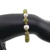 Bratara pe elastic Perle de cultura, bumbi aurii si Jad serpentin piatra infinitului sfere mate 8mm, imagine 3