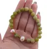 Bratara pe elastic Perle de cultura, bumbi aurii si Jad serpentin piatra infinitului sfere mate 8mm, imagine 4