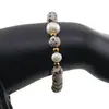 Bratara pe elastic Perle de cultura, bumbi aurii si Jasp dalmatian sfere mate 8mm, imagine 3