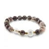 Bratara pe elastic Perle de cultura, bumbi aurii si Jasp zebra sfere 8mm, imagine 2