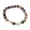 Bratara pe elastic Perle de cultura, bumbi aurii si Jasp zebra sfere 8mm