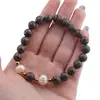 Bratara pe elastic Perle de cultura, bumbi aurii si Obsidian fulg de nea maro sfere 8mm, imagine 4