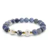 Bratara pe elastic Perle de cultura, bumbi aurii si Sodalit sfere mate 8mm, imagine 2