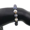 Bratara pe elastic Perle de cultura, bumbi aurii si Sodalit sfere mate 8mm, imagine 3