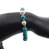 Bratara pe elastic Perle de cultura, bumbi aurii si Turcoaz sfere 8mm, imagine 3