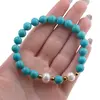 Bratara pe elastic Perle de cultura, bumbi aurii si Turcoaz sfere 8mm, imagine 4