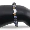 Bratara Sodalit sfere 6mm, Larvikit 8mm si luna din Sidef 12mm cu bumbi aurii, imagine 3