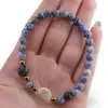 Bratara Sodalit sfere 6mm, Larvikit 8mm si luna din Sidef 12mm cu bumbi aurii, imagine 4