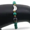 Bratara Turcoaz verde sfere 6mm, Larvikit 8mm si luna din Sidef 12mm cu bumbi aurii, imagine 3
