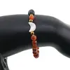 Bratara Agat portocaliu mat sfere 6mm, Larvikit 8mm si luna din Sidef 12mm cu bumbi aurii, imagine 3