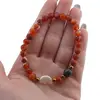 Bratara Agat portocaliu mat sfere 6mm, Larvikit 8mm si luna din Sidef 12mm cu bumbi aurii, imagine 4