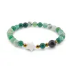 Bratara Agat verde sfere 6mm, Larvikit 8mm si steluta din Sidef 10mm cu bumbi aurii, imagine 2