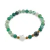 Bratara Agat verde sfere 6mm, Larvikit 8mm si steluta din Sidef 10mm cu bumbi aurii
