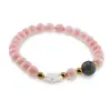 Bratara Coral roz sfere 6mm, Larvikit 8mm si steluta din Sidef 10mm cu bumbi aurii, imagine 2