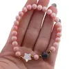 Bratara Coral roz sfere 6mm, Larvikit 8mm si steluta din Sidef 10mm cu bumbi aurii, imagine 4