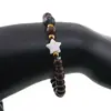 Bratara Obsidian mahon sfere 6mm, Larvikit 8mm si steluta din Sidef 10mm cu bumbi aurii, imagine 3