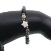 Bratara Sodalit sfere 6mm, Larvikit 8mm si steluta din Sidef 10mm cu bumbi aurii, imagine 3