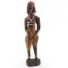 Statueta africana vintage din lemn sculptat manual, femeie cu margele, 21cm