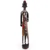 Statueta africana vintage din lemn sculptat manual, cu margele si scoici, 30,5cm