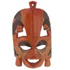 Masca africana vintage din lemn sculptat manual, rosie, cu doua fete laterale, 24cm