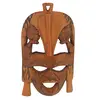Masca africana vintage din lemn sculptat manual, maro deschis, cu doua fete laterale, 21cm