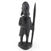 Statueta africana vintage din lemn sculptat manual, pescar cu sulita si peste, 16cm