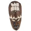 Masca africana vintage din lemn sculptat manual, decorata cu fluture alb, 20cm
