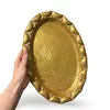 Platou oval vintage din alama ciocanit manual, model margine reliefata, 36cm, imagine 3
