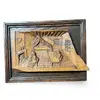 Tablou vintage sculptat manual in lemn, scena de interior rustic, 29cm