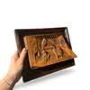 Tablou vintage sculptat manual in lemn, scena de interior rustic, 29cm, imagine 3